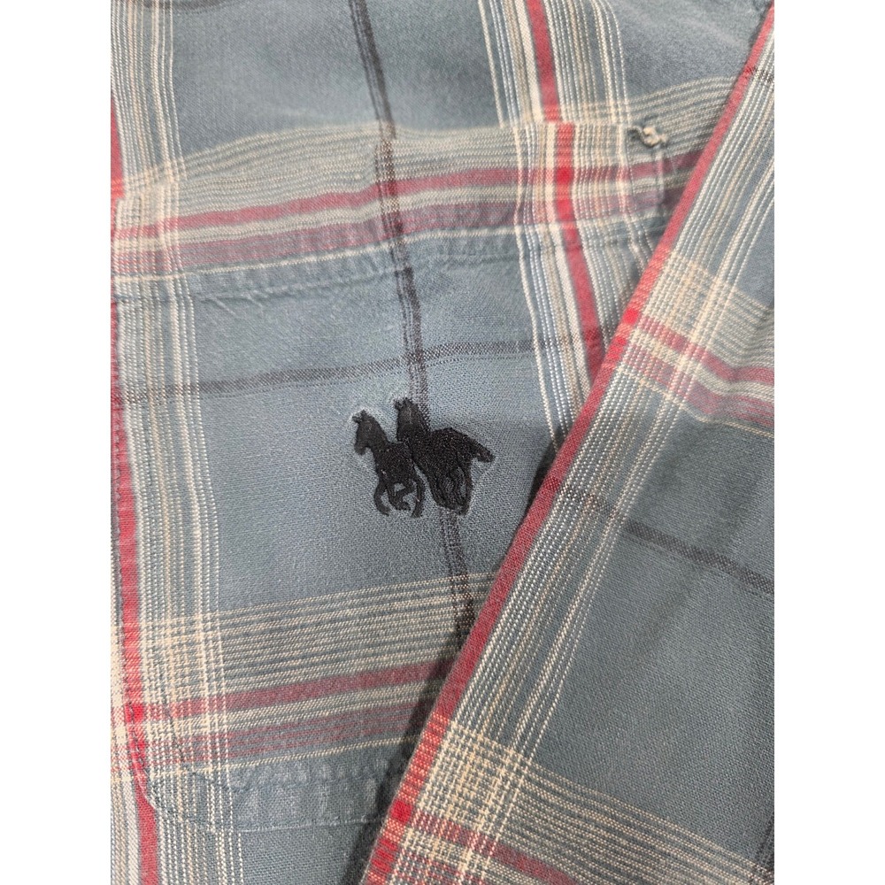 Bit & Bridle Plaid Long Sleeve Button Down Shirt Men's XL Blue Red Black Horse - Picture 4 of 11